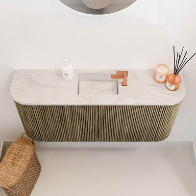 Mondiaz JOYA-DLUX 93.2cm toiletmeubel - ronding links en rechts kleur Dusk - Wastafel FAYE positie Midden 1 kraangat kleur Ostra.