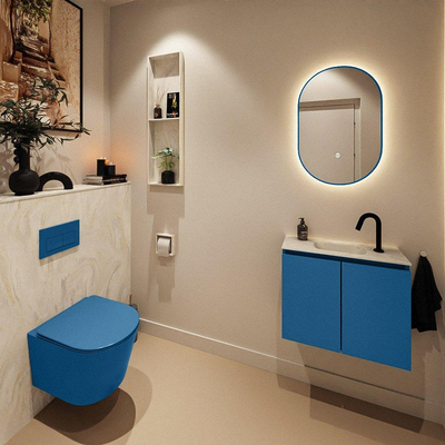 MONDIAZ TURE-DLUX Meuble toilette - 60cm - Jeans - EDEN - vasque Ostra - position centrale - 1 trou de robinet