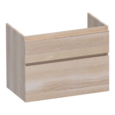 BRAUER Delight Meuble sous-lavabo - 80x46x60cm - 2 tiroirs softclose - sans poignées - 1 découpe pour siphon - chêne massif - chêne à lamelles blanc