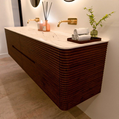 Mondiaz CIRO-DLUX Badkamermeubelset - 190x45x50cm - Solid surface wastafel Nata - 2 wasbak Dubbel - zonder kraangaten - 4 lades - Ruby