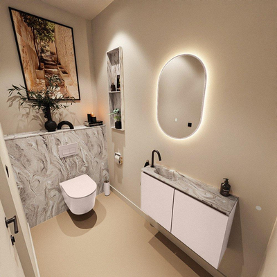 MONDIAZ TURE-DLUX Meuble WC 80cm Rosee. EDEN lavabo Glace position gauche. Avec 1 trou de robinet.