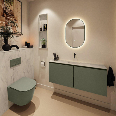 MONDIAZ TURE-DLUX meuble de toilettes 120 cm Army. Lavabo EDEN Opalo position milieu. Sans trou de robinet.