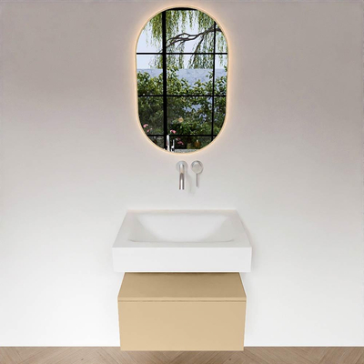 MONDIAZ ALAN Ensemble meuble de salle de bains - 60cm - meuble sous-vasque Sand - 1 tiroir - Lavabo suspendu CLOUD - central - sans trou de robinet - Talc