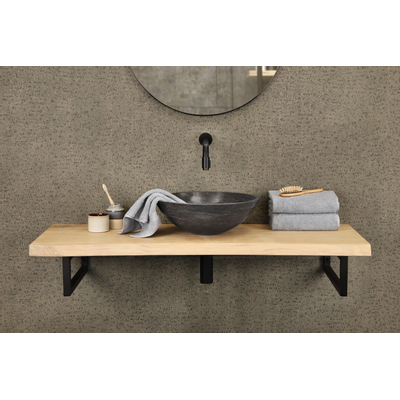 Differnz Limestone vasque à poser - 40x40x15cm - ronde - pierre naturelle - brillant anthracite