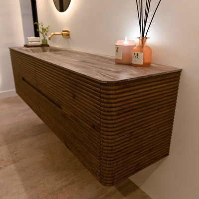 Mondiaz CIRO-DLUX Badkamermeubelset - 180x45x50cm - Solid surface wastafel Sombra - 1 wasbak Links - zonder kraangaten - 4 lades - Dusk