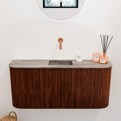 Mondiaz JOYA-DLUX 93.2cm toiletmeubel - ronding links en rechts kleur Ruby - Wastafel FAYE positie Midden Zonder kraangat kleur Oza.