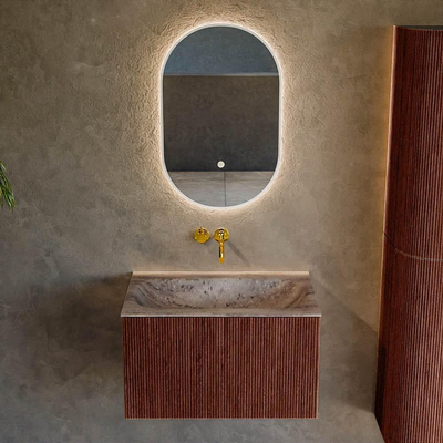 MONDIAZ KURVE-DLUX Meuble de salle de bains 70cm couleur Ruby avec 1 tiroir et 0 porte. Lavabo BIG SMALL Centre sans trou de robinet Oza.