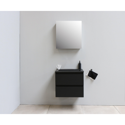 Basic Bella Meuble salle de bains avec lavabo acrylique Noir avec armoire toilette 1 porte gris 60x55x46cm sans trous de robinet Noir mat