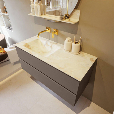 MONDIAZ VICA-DLUX Ensemble meuble de salle de bains - 110cm - meuble bas smoke - 2 tiroirs - lavabo encastré cloud à gauche - sans trous de robinet - version haute 60cm - frape