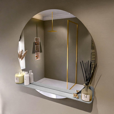 Mondiaz SPOT Badkamerspiegel - rond 100cm - spiegelplanchet - kleur Plata