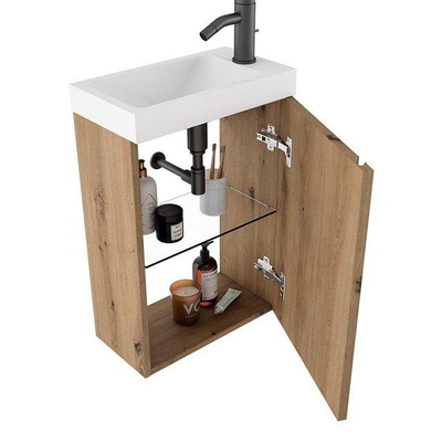 FugaFlow Eccelente Arredo Ensemble meuble WC - 40x65cm - 1 porte - 1 trou de robinet - droit - lave-mains dark emporador - chêne
