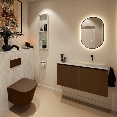 MONDIAZ TURE-DLUX 100cm toiletmeubel Rust. EDEN wastafel Opalo positie rechts. Zonder kraangat.