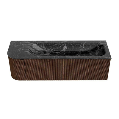 MONDIAZ KURVE-DLUX Meuble de salle de bains 145cm avec module 25 L couleur Walnut avec 1 tiroir et 1 porte. Lavabo BIG LARGE à droite 1 trou de robinet couleur Lava.