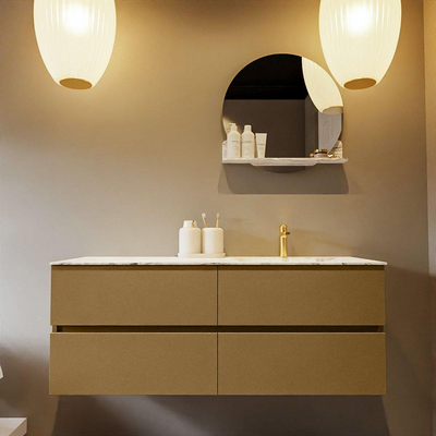 MONDIAZ VICA-DLUX Ensemble de meuble de salle de bains - 130cm - meuble bas oro - 4 tiroirs - lavabo encastré cloud à droite - 1 trou de robinet - version haute 60cm - glace