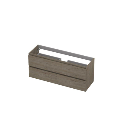 INK Wastafelonderkast - 120x40x52cm - 2 lades - greeploos - met houten keerlijst - MFC - Greige eiken