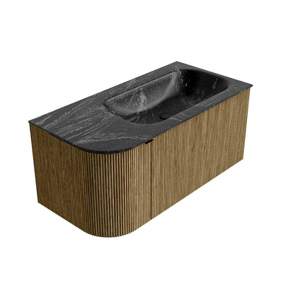 Mondiaz KURVE-DLUX Ensemble de meuble de salle de bains - 95x46x40cm - 1 tiroir - 1 porte - lavabo solid surface - droite - sans trou de robinet - Dusk