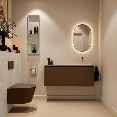 MONDIAZ TURE-DLUX Meuble toilette - 120cm - Rust - EDEN - vasque Opalo - position droite - sans trou de robinet