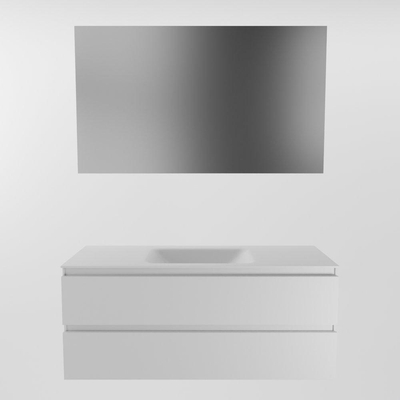 Mondiaz Aivy badmeubelset - 120x45x50cm - 0 kraangaten - 1 wasbak talc Solid surface - Midden - 2 lades - Met spiegel - MDF Talc
