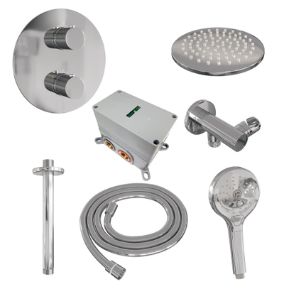 BRAUER Chrome Carving douche thermostatique encastrée - 3 voies - rond - set 83 - douche principale de 20 cm - bras plafond - douchette à main 3 positions - flexible de douche - coude mural - chrome