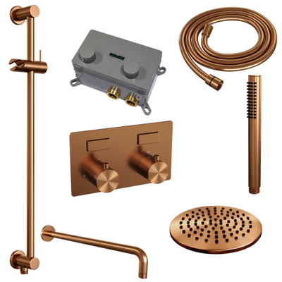 Brauer Copper Edition Douche pluie encastrable - thermostatique - boutons poussoirs - SET 63 - pommeau 20cm - bras mural courbé - douchette stick - flexible - barre curseur intégrée - Cuivre brossé PVD