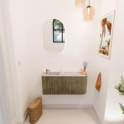 Mondiaz JOYA-DLUX 91.6cm meuble de toilette - arrondi droit couleur Dusk - Vasque FAYE position Gauche 1 trou de robinet couleur Glace.