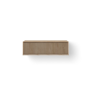 Looox Meuble sous lavabo en bois - façade à rainures verticales - 1 tiroir - évacuation à gauche et à droite - 100x30x46 cm - chêne