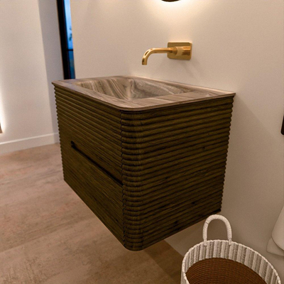 Mondiaz CIRO-DLUX Badkamermeubelset - 70x45x50cm - Solid surface wastafel Sombra - 1 wasbak Midden - zonder kraangaten - 2 lades - Shadow
