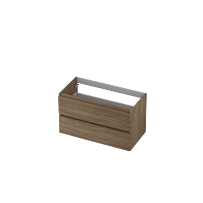 INK Wastafelonderkast - 90x45x52cm - 2 lades - greeploos - met houten keerlijst - MFC - Zuiver eiken