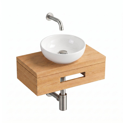 Royal Plaza Terra pack lave-mains – 40 x 25 x 10 cm – bois blanc brillant – robinet inox – sandwood (chêne clair)