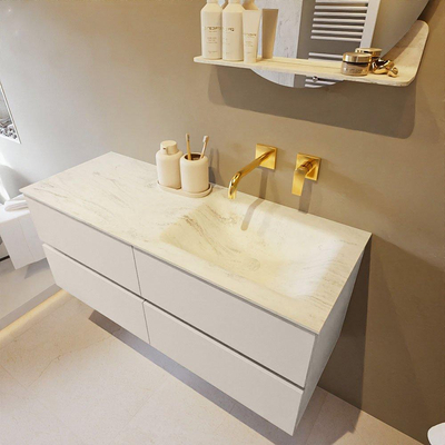 Mondiaz VICA-DLUX ensemble de meuble de salle de bain - 120cm - meuble sous lavabo lin - 4 tiroirs - lavabo encastré cloud droite - sans trous de robinet - version haute de 60cm - opalo