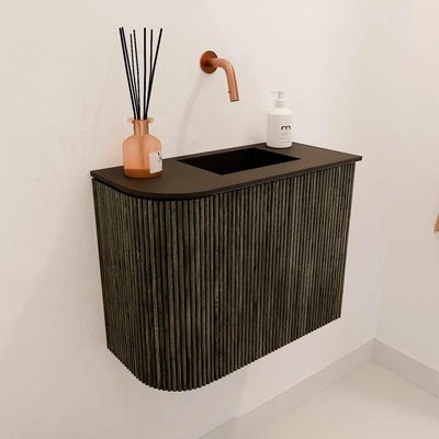 Mondiaz JOYA 51.6cm meuble de toilette - arrondi gauche couleur Shadow - Lavabo FAYE position Droite Sans trou de robinet couleur Urban