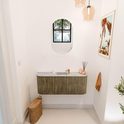 Mondiaz JOYA-DLUX 103.2cm toiletmeubel - ronding links en rechts kleur Dusk - Wastafel FAYE positie Midden 1 kraangat kleur Glace.
