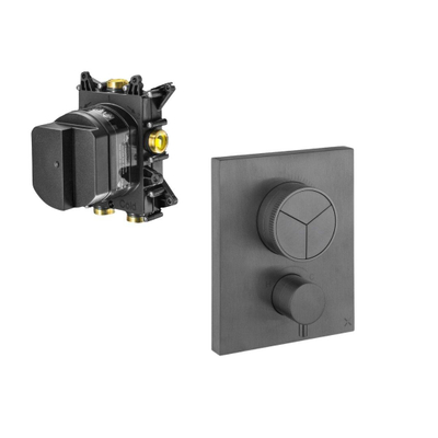 Crosswater Crossbox Douchekraan - inclusief inbouwdeel - thermostatisch - geschikt voor 3 functies - push - gecoat slate gunmetal (antraciet)