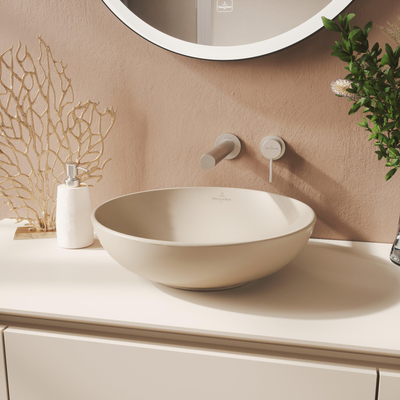 Villeroy & Boch Loop & Friends opzetwastafel - 42cm rond - met overloop CeramicPlus - mat almond (beige)