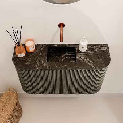 Mondiaz JOYA-DLUX 73.2cm toiletmeubel - ronding links en rechts kleur Shadow - Wastafel FAYE positie Midden Zonder kraangat kleur Lava.