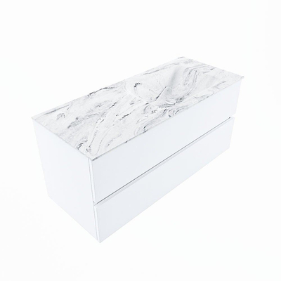 Mondiaz VICA-DLUX ensemble de meuble de salle de bain - 110cm - meuble sous lavabo talc - 2 tiroirs - lavabo encastré cloud droite - 1 trou de robinet - version haute de 60cm - glace