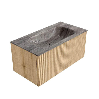 MONDIAZ KURVE-DLUX 90cm badmeubel kleur Oak met 1 lade en 0 deuren. Wastafel BIG SMALL Midden zonder kraangat Oza.
