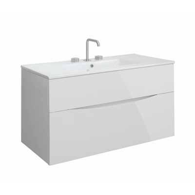 Crosswater Glide II Wastafelonderkast - 100x45x52cm - 2 lades - greeploos - glans wit (grijs)