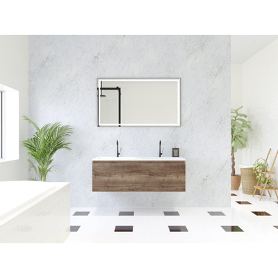 HR Matrix ensemble meuble de salle de bain 3d 120cm 1 tiroir sans poignée avec bandeau couleur charleston avec vasque fine double 2 trous de robinetterie blanc mat