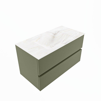 Mondiaz VICA-DLUX Ensemble de meuble de salle de bain - 90cm - meuble sous-vasque armée - 2 tiroirs - lavabo encastrée nuage milieu - sans trous de robinet - version haute de 60cm - ostra