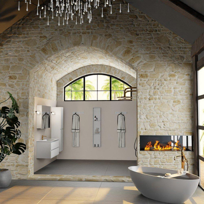 Mondiaz Aivy badmeubelset - 100x45x50cm - 1 kraangat - 1 wasbak talc Solid surface - Midden - 2 lades - Met spiegelkast - MDF Talc