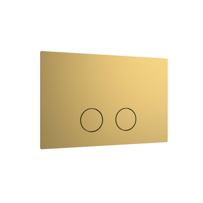 QeramiQ Push Steel Plaque de commande - 25x16cm - épaisseur 2.0mm - fixation magnétique - pour réservoir encastré Geberit UP320 - acier inoxydable - double chasse - boutons ronds - brossé laiton