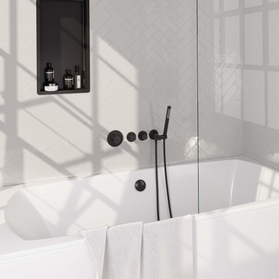 Brauer Black Edition Mitigeur bain thermostatique encastrable avec bonde et remplisseur avec douchette et 1 robinet Noir mat