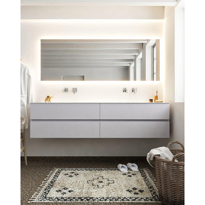 Mondiaz VICA ensemble de meuble de salle de bain - 200cm - meuble sous-vasque cale - 4 tiroirs - lavabo cloud double - sans trou de robinet - miroir LED - version XL 60cm de haut