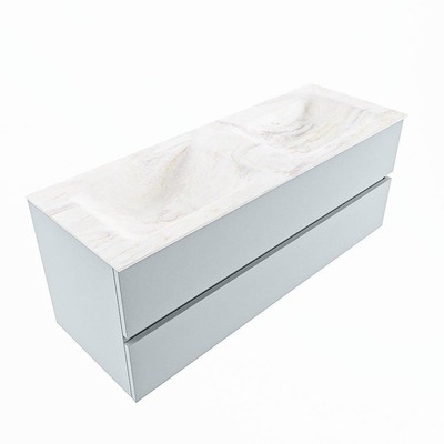 Mondiaz VICA-DLUX Ensemble de meuble de salle de bain - 130cm - meuble sous-vasque argile - 2 tiroirs - lavabo encastré nuage double - 2 trous de robinet - version haute de 60cm - ostra