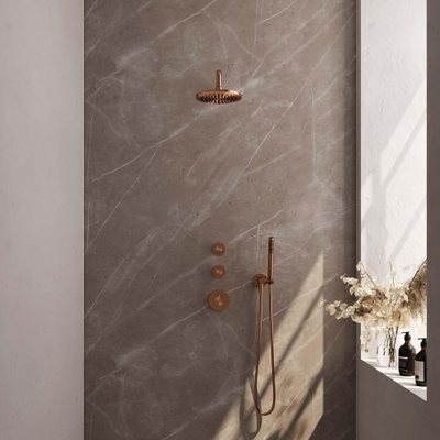Brauer Copper Edition Ensemble de douche pluie encastré - douche principale 20cm - bras mural - avec partie encastrable - boutons lisses - douchette à main Barre 1 fonction - PVD - cuivre brossé