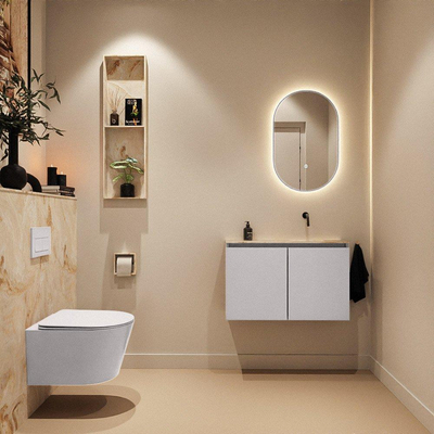 MONDIAZ TURE-DLUX Meuble toilette - 80cm - Cale - EDEN - vasque Frappe - position droite - sans trou de robinet