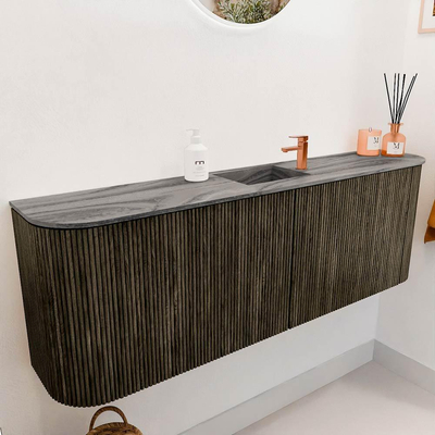 Mondiaz JOYA-DLUX 123.2cm toiletmeubel - ronding links en rechts kleur Shadow - Wastafel FAYE positie Midden 1 kraangat kleur Sombra.