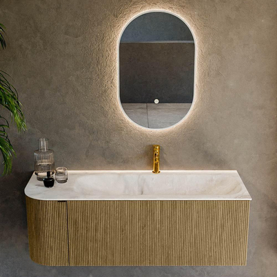 Mondiaz KURVE-DLUX Ensemble de meuble de salle de bains - 125x46x40cm - 1 tiroir - 1 porte - lavabo solid surface - droit - 1 trou de robinet - Dusk