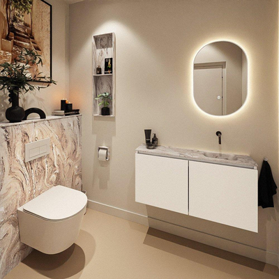 MONDIAZ TURE-DLUX 100cm toiletmeubel Talc. EDEN wastafel Glace positie rechts. Zonder kraangat.